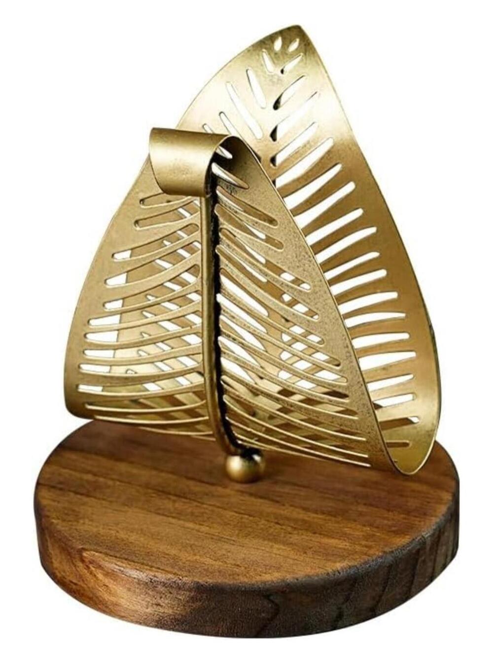 Rustic Leaf-Shaped Metal and Wood Napkin Holder